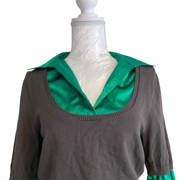 Y2K Candies Satin Green Low Scoop Neck Knit Vest Built in Shirt Layer Size Large - Picture 5 of 16